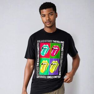 The Rolling Stones Multi Spell-Out Pop Art Hot Lips UNISEX Rock Tee